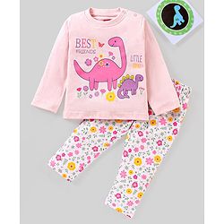 Babyhug 100% Cotton Full Sleeves Night Suit Dino Print - Pink