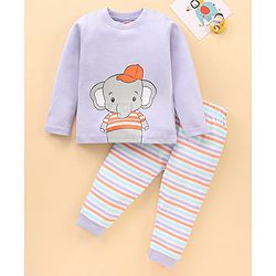 Babyhug Full Sleeves Nightwear Pyjama Set Elephant Print - Purple Blue