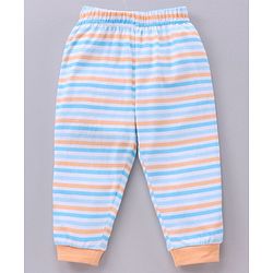 Babyhug Cotton Knit Full Sleeves Elephant Print & Striped Night Suit - Orange