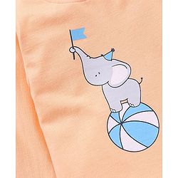 Babyhug Cotton Knit Full Sleeves Elephant Print & Striped Night Suit - Orange