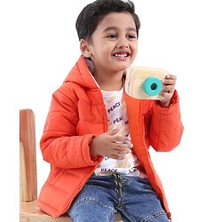 Babyhug Full Sleeves Quilted Hooded Jacket Solid- Orange