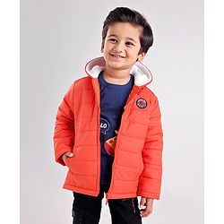 Babyhug Full Sleeves Quilted Hooded Jacket Solid- Orange