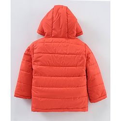Babyhug Full Sleeves Quilted Hooded Jacket Solid- Orange