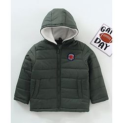 Babyhug Full Sleeves Hooded Solid Winter Jacket - Olive