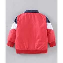 Babyhug Full Sleeves Color Block Detachable Hood Winter Jacket - Red Navy Blue White