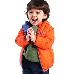 Babyhug Nylon Elastane Full Sleeves Hooded Reversible Jacket - Orange and Blue