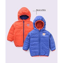 Babyhug Nylon Elastane Full Sleeves Hooded Reversible Jacket - Orange and Blue