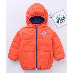Babyhug Nylon Elastane Full Sleeves Hooded Reversible Jacket - Orange and Blue