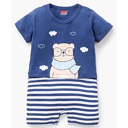 Babyhug 100% Cotton Short Sleeves Romper Teddy Print - Blue