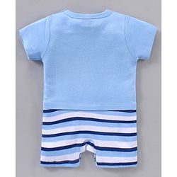 Babyhug 100% Cotton Half Sleeves Romper Bear Face Print - Blue