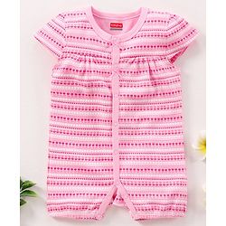 Babyhug Cotton Knit Half Sleeves Flower Print Romper- Pink