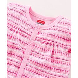 Babyhug Cotton Knit Half Sleeves Flower Print Romper- Pink