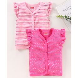 Babyhug 100% Cotton Cap Sleeves Vests Pack of 2 Floral & Polka Dot Print- Multicolor