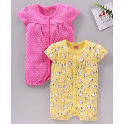 Babyhug Short Sleeves 100% Cotton Romper Pack of 2 - Pink Yellow