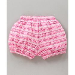 Babyhug 100% Cotton Bloomers Cat Print & Striped Pack Of 5 - Pink Yellow
