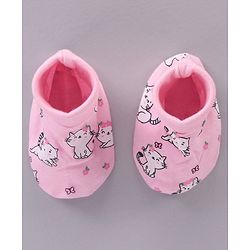 Babyhug 100% Cotton Cap Mittens & Booties Set Cat Print - Pink