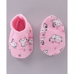 Babyhug 100% Cotton Cap Mittens & Booties Set Cat Print - Pink