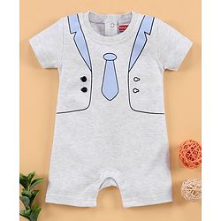Babyhug Half Sleeves Cotton Romper Printed - Light Grey