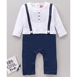 Babyhug Full Sleeves Printed Romper - Navy Blue White