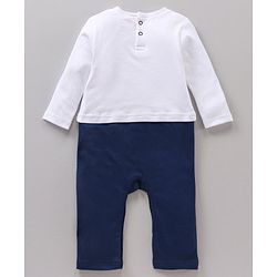 Babyhug Full Sleeves Printed Romper - Navy Blue White