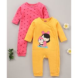 Babyhug 100% Cotton Knit Full Sleeves Rompers Set Heart & Penguin Print Pack of 2 - Multicolour