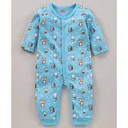 Babyhug 100% Cotton Full Sleeves Fox Print & Striped Rompers Pack Of 2 - Multicolour