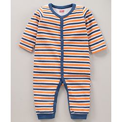Babyhug 100% Cotton Full Sleeves Fox Print & Striped Rompers Pack Of 2 - Multicolour