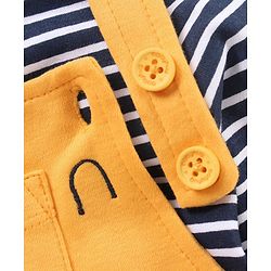 Babyhug Half Sleeves Dungaree Style Romper With Inner Tee Stripe Print - Yellow