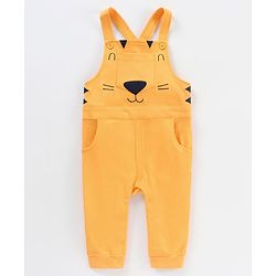 Babyhug Half Sleeves Dungaree Style Romper With Inner Tee Stripe Print - Yellow