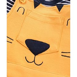 Babyhug Half Sleeves Dungaree Style Romper With Inner Tee Stripe Print - Yellow