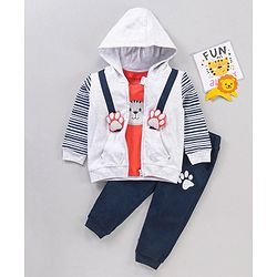 Babyhug Half Sleeves T-Shirt & Hooded Jacket With Joggers Tiger Print - White Orange Blue