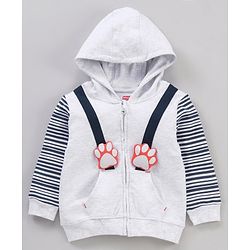 Babyhug Half Sleeves T-Shirt & Hooded Jacket With Joggers Tiger Print - White Orange Blue