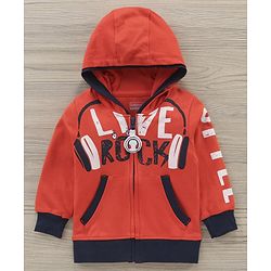 Babyhug Half Sleeves T-Shirt & Hooded Jacket With Joggers Text Print - Orange Navy Blue