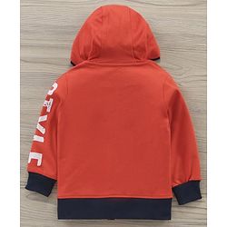 Babyhug Half Sleeves T-Shirt & Hooded Jacket With Joggers Text Print - Orange Navy Blue