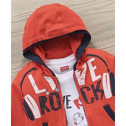 Babyhug Half Sleeves T-Shirt & Hooded Jacket With Joggers Text Print - Orange Navy Blue