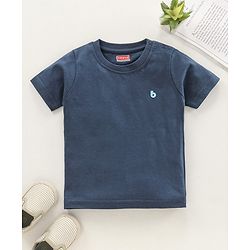 Babyhug Half Sleeves Cotton Solid T-Shirt with Logo - Navy