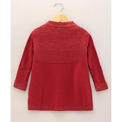 Babyhug Full Sleeves Solid Woollen Dress Sequin Design - Red