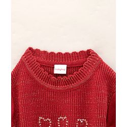 Babyhug Full Sleeves Solid Woollen Dress Sequin Design - Red