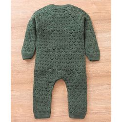 Babyhug Full Sleeves Knitted Romper Solid Textured - Olive Green
