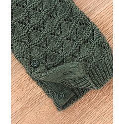 Babyhug Full Sleeves Knitted Romper Solid Textured - Olive Green