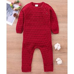 Babyhug Full Sleeves Romper Solid Textured - Red