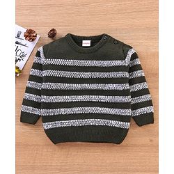 Babyhug Full Sleeves Striped Pullover - Olive