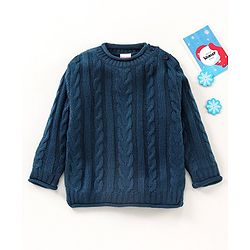 Babyhug Full Sleeves Knit Pullover Cable Knit Sweater - Navy Blue