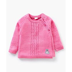 Babyhug Full Sleeves Baby Sweater Set With Cap Bunny Patch- Pink