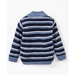 Babyhug Full Sleeves Sweater Stripes Design & Panda Patch- Navy Blue