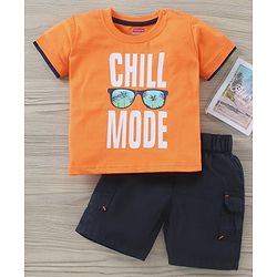 Babyhug Half Sleeves Tee and Shorts Set Text Print - Orange Navy