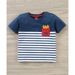 Babyhug Cotton Knit Half Sleeves T-Shirt & Denim Shorts Stripes - Blue White