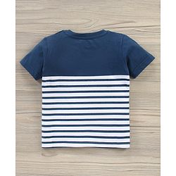 Babyhug Cotton Knit Half Sleeves T-Shirt & Denim Shorts Stripes - Blue White