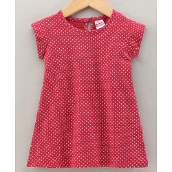 Babyhug Cotton Lycra Short Sleeves Nighty Polka Dot Print - Pink