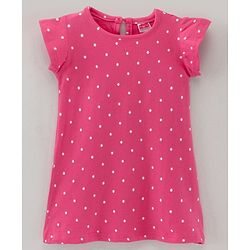 Babyhug Cotton Knit Half Sleeves Polka Dots Print Nighty - Pink